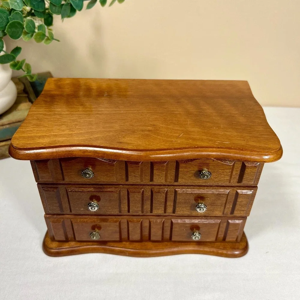 Vintage Wood Jewelry Box | Velvet Lined